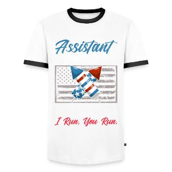 Drôle de feu d’artifice pyrotechnicien disant - T-shirt contrasté Homme - blanc/noir - Devant - AI Model Female 172 light (172cm) & AI Model Male 178 dark (178cm)