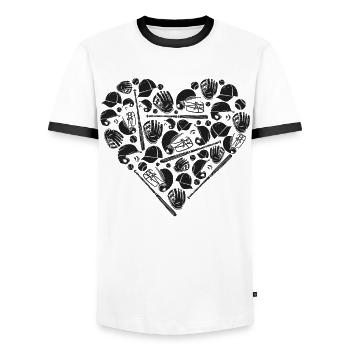 Baseball Fan Heart Vintage - Männer Kontrast-T-Shirt - Weiß/Schwarz - Vorne - AI Model Female 172 light (172cm) & AI Model Male 178 dark (178cm)