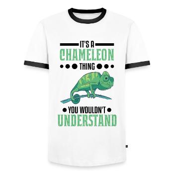 Chameleon Thing Gift Chameleon - Men's Ringer Shirt - white/black - Front - AI Model Female 172 light (172cm) & AI Model Male 178 dark (178cm)