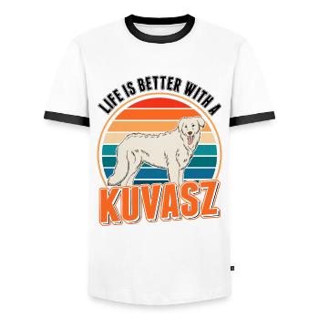 Life is better with a Kuvasz Dog - Männer Kontrast-T-Shirt - Weiß/Schwarz - Vorne - AI Model Female 172 light (172cm) & AI Model Male 178 dark (178cm)