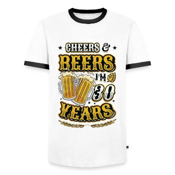 Acclamations et bière J’ai 30 ans - T-shirt contrasté Homme - blanc/noir - Devant - AI Model Female 172 light (172cm) & AI Model Male 178 dark (178cm)