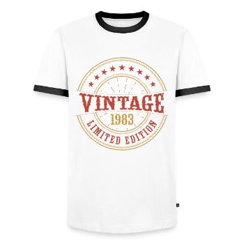 Vintage 1983 Vintage Anniversary Gift Idea 1983 - Men's Ringer Shirt - white/black - Front - AI Model Female 172 light (172cm) & AI Model Male 178 dark (178cm)