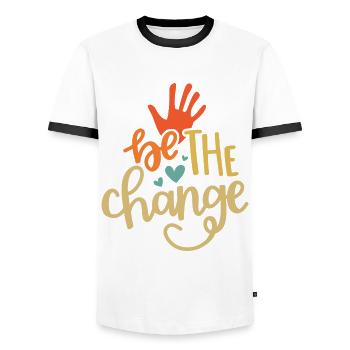 Be The Change Gay Pride Lgbtq Rainbow Transgender - Männer Kontrast-T-Shirt - Weiß/Schwarz - Vorne - AI Model Female 172 light (172cm) & AI Model Male 178 dark (178cm)