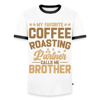 Mon partenaire de torréfaction de café préféré - T-shirt contrasté Homme - blanc/noir - Devant - AI Model Female 172 light (172cm) & AI Model Male 178 dark (178cm)