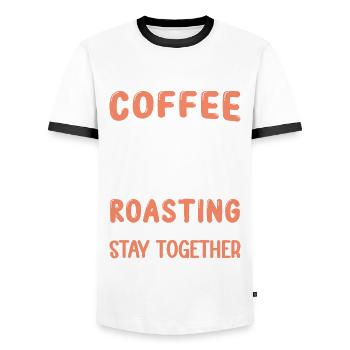 Couples That Do Coffee Roasting Together - Men's Ringer Shirt - white/black - Front - AI Model Female 172 light (172cm) & AI Model Male 178 dark (178cm)