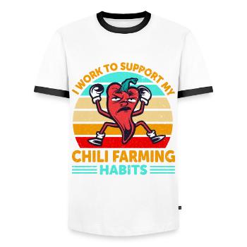 I Work To Support My Chili Farming Habit - Men's Ringer Shirt - white/black - Front - AI Model Female 172 light (172cm) & AI Model Male 178 dark (178cm)