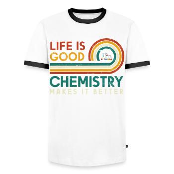 Life is good, chemistry makes it better - Men's Ringer Shirt - white/black - Front - AI Model Female 172 light (172cm) & AI Model Male 178 dark (178cm)