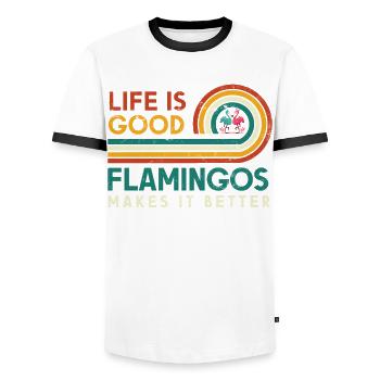 Das Leben Ist Gut, Flamingos Machen Es Besser - Männer Kontrast-T-Shirt - Weiß/Schwarz - Vorne - AI Model Female 172 light (172cm) & AI Model Male 178 dark (178cm)