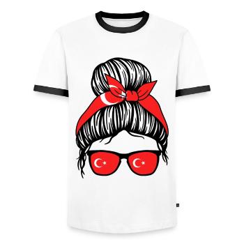 Türkiye Turquie turque - T-shirt contrasté Homme - blanc/noir - Devant - AI Model Female 172 light (172cm) & AI Model Male 178 dark (178cm)