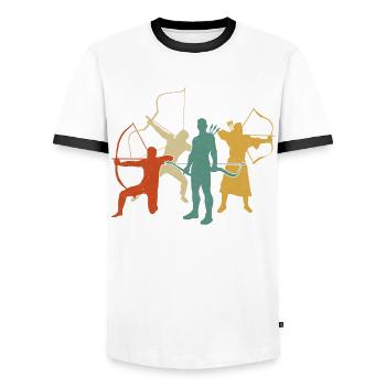 Archery Bow Archer Retro Vintage - Men's Ringer Shirt - white/black - Front - AI Model Female 172 light (172cm) & AI Model Male 178 dark (178cm)