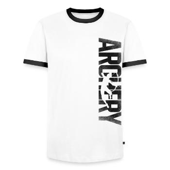 Archery Bow Archer Vintage Archery - Men's Ringer Shirt - white/black - Front - AI Model Female 172 light (172cm) & AI Model Male 178 dark (178cm)