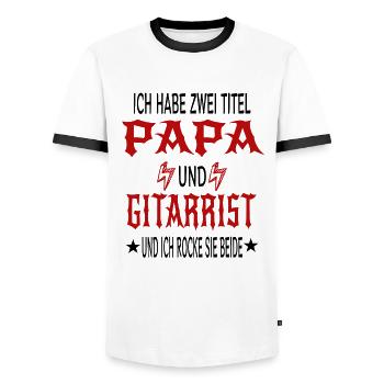 Ich Habe Zwei Titel Papa Und Gitarrist Vaterschaft - Männer Kontrast-T-Shirt - Weiß/Schwarz - Vorne - AI Model Female 172 light (172cm) & AI Model Male 178 dark (178cm)