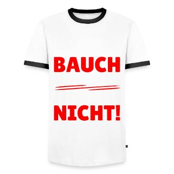 waschbrettbauch hatte ich schon, steht mir nicht - Männer Kontrast-T-Shirt - Weiß/Schwarz - Vorne - AI Model Female 172 light (172cm) & AI Model Male 178 dark (178cm)