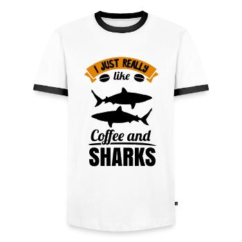 Hai Weißer Hai Haie Megalodon Haifisch Hammerhai - Männer Kontrast-T-Shirt - Weiß/Schwarz - Vorne - AI Model Female 172 light (172cm) & AI Model Male 178 dark (178cm)