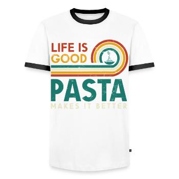 Life is good. Pasta makes it better - Men's Ringer Shirt - white/black - Front - AI Model Female 172 light (172cm) & AI Model Male 178 dark (178cm)