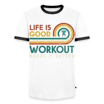 Life is good, training makes it better for - Men's Ringer Shirt - white/black - Front - AI Model Female 172 light (172cm) & AI Model Male 178 dark (178cm)