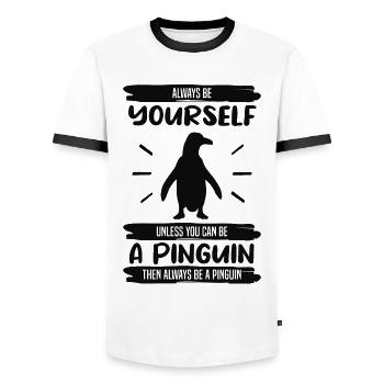 Pingouin sois toujours toi-même en disant cadeau - T-shirt contrasté Homme - blanc/noir - Devant - AI Model Female 172 light (172cm) & AI Model Male 178 dark (178cm)