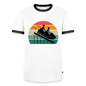 Holiday Holiday Fun Action Theme Park Roller Coaster - Men's Ringer Shirt - white/black - Front - AI Model Female 172 light (172cm) & AI Model Male 178 dark (178cm)