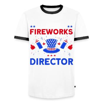 Drôle de feu d’artifice pyrotechnicien disant - T-shirt contrasté Homme - blanc/noir - Devant - AI Model Female 172 light (172cm) & AI Model Male 178 dark (178cm)