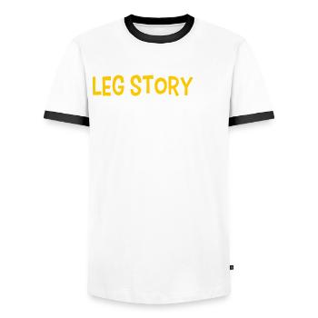 Handicap Amputee Amputation Prosthetic Leg - Men's Ringer Shirt - white/black - Front - AI Model Female 172 light (172cm) & AI Model Male 178 dark (178cm)