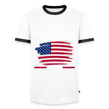 USA Amerikanerin AmerikanischeOma Amerikaner - Männer Kontrast-T-Shirt - Weiß/Schwarz - Vorne - AI Model Female 172 light (172cm) & AI Model Male 178 dark (178cm)