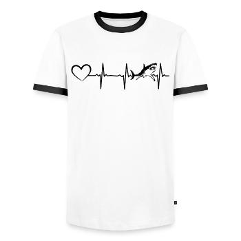 Sharkfish Shark Heartbeat Shark Great White Shark - Men's Ringer Shirt - white/black - Front - AI Model Female 172 light (172cm) & AI Model Male 178 dark (178cm)