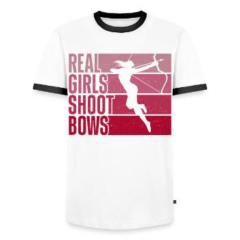 Archery Bow Archer Girl Vintage - Men's Ringer Shirt - white/black - Front - AI Model Female 172 light (172cm) & AI Model Male 178 dark (178cm)