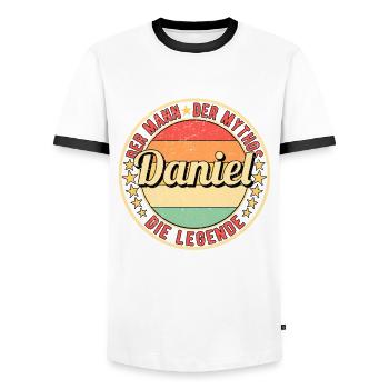 Daniel Der Mann Der Mythos Die Legende - Männer Kontrast-T-Shirt - Weiß/Schwarz - Vorne - AI Model Female 172 light (172cm) & AI Model Male 178 dark (178cm)