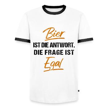 Bier ist die Antwort, die frage ist egal - Männer Kontrast-T-Shirt - Weiß/Schwarz - Vorne - AI Model Female 172 light (172cm) & AI Model Male 178 dark (178cm)