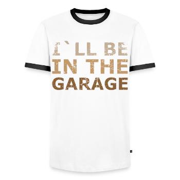 I Will Be In Garage Design For Mechanics - Men's Ringer Shirt - white/black - Front - AI Model Female 172 light (172cm) & AI Model Male 178 dark (178cm)