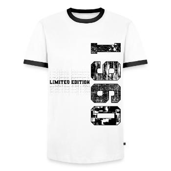 Édition limitée 1960 Année de naissance 1960 Anniversaire - T-shirt contrasté Homme - blanc/noir - Devant - AI Model Female 172 light (172cm) & AI Model Male 178 dark (178cm)