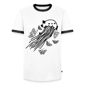 Quallen Schmetterlinge Quallen Fliegende - Männer Kontrast-T-Shirt - Weiß/Schwarz - Vorne - AI Model Female 172 light (172cm) & AI Model Male 178 dark (178cm)