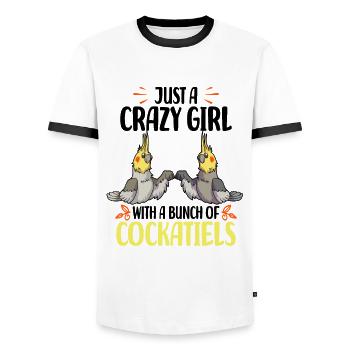 Cockatiel - Men's Ringer Shirt - white/black - Front - AI Model Female 172 light (172cm) & AI Model Male 178 dark (178cm)