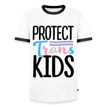 Protect Trans Kids Lgbtq Rainbow Pride Diversity Q - Männer Kontrast-T-Shirt - Weiß/Schwarz - Vorne - AI Model Female 172 light (172cm) & AI Model Male 178 dark (178cm)