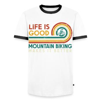 La vie est belle, le VTT la rend meilleure - T-shirt contrasté Homme - blanc/noir - Devant - AI Model Female 172 light (172cm) & AI Model Male 178 dark (178cm)