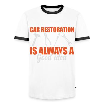 La restauration de voiture est toujours une bonne idée - T-shirt contrasté Homme - blanc/noir - Devant - AI Model Female 172 light (172cm) & AI Model Male 178 dark (178cm)
