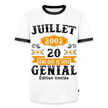 20 Ans Anniversaire Vintage Né(e) en Juillet 2002 - T-shirt contrasté Homme - blanc/noir - Devant - AI Model Female 172 light (172cm) & AI Model Male 178 dark (178cm)
