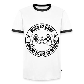 Born To Game Forced To School Video Game Player Pc - Männer Kontrast-T-Shirt - Weiß/Schwarz - Vorne - AI Model Female 172 light (172cm) & AI Model Male 178 dark (178cm)