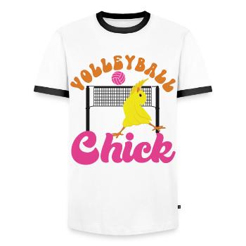 Volleyball Player Team Chicken - Men's Ringer Shirt - white/black - Front - AI Model Female 172 light (172cm) & AI Model Male 178 dark (178cm)