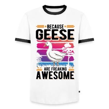 Because Geese are freaking awesome Gänse - Männer Kontrast-T-Shirt - Weiß/Schwarz - Vorne - AI Model Female 172 light (172cm) & AI Model Male 178 dark (178cm)