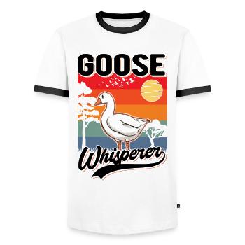 Gänseflüsterer Goose Whisperer Gans - Men's Ringer Shirt - white/black - Front - AI Model Female 172 light (172cm) & AI Model Male 178 dark (178cm)