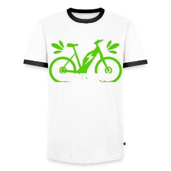 EBike elektrisches Fahrrad E-Bike - Männer Kontrast-T-Shirt - Weiß/Schwarz - Vorne - AI Model Female 172 light (172cm) & AI Model Male 178 dark (178cm)