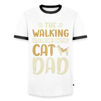 The Walking American Bobtail Cat Dad Cat Walking - Männer Kontrast-T-Shirt - Weiß/Schwarz - Vorne - AI Model Female 172 light (172cm) & AI Model Male 178 dark (178cm)