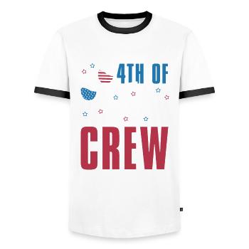 America July 4 Crew For Wine Lovers - Men's Ringer Shirt - white/black - Front - AI Model Female 172 light (172cm) & AI Model Male 178 dark (178cm)