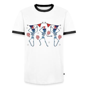 4 juillet American Flag Funny Dance Skeleton - T-shirt contrasté Homme - blanc/noir - Devant - AI Model Female 172 light (172cm) & AI Model Male 178 dark (178cm)
