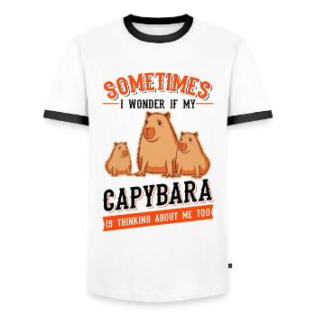 Capybara Gift Capybara Capibara - Men's Ringer Shirt - white/black - Front - AI Model Female 172 light (172cm) & AI Model Male 178 dark (178cm)