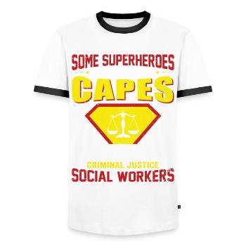 Some Superheroes Do Not Wear Capes - Men's Ringer Shirt - white/black - Front - AI Model Female 172 light (172cm) & AI Model Male 178 dark (178cm)