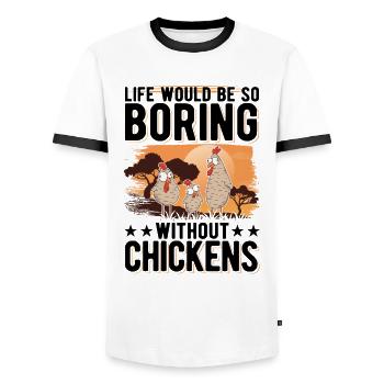 Chicken Gift Farmer Chicken Coop - Men's Ringer Shirt - white/black - Front - AI Model Female 172 light (172cm) & AI Model Male 178 dark (178cm)