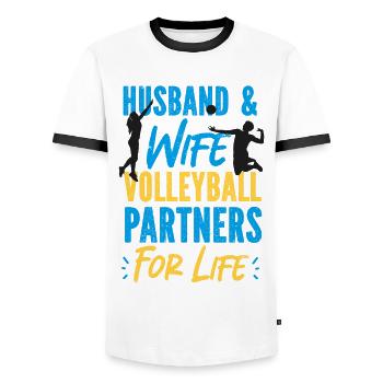 Volleyball Player Team Husband - Men's Ringer Shirt - white/black - Front - AI Model Female 172 light (172cm) & AI Model Male 178 dark (178cm)