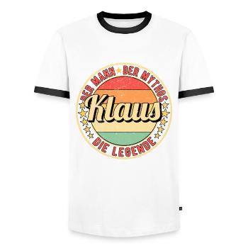 Klaus Der Mann Der Mythos Die Legende - Männer Kontrast-T-Shirt - Weiß/Schwarz - Vorne - AI Model Female 172 light (172cm) & AI Model Male 178 dark (178cm)